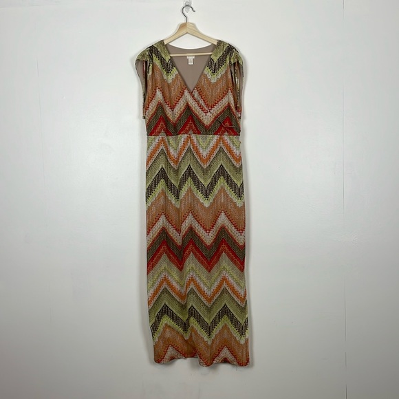 Chico's Maxi Dress Knit Womens 3 Sleeveless V Neck Stretch Drawstring Shoulders - Picture 1 of 11